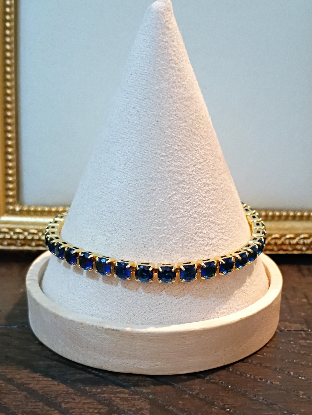 New Gold-Plated Blue Sapphire Tennis Bracelet - Women Jewelry